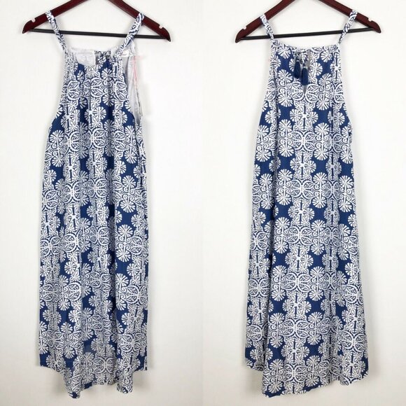 Vineyard Vines Mirrored Leaves Trapeze Halter dress in Moonlight Blue & White - Picture 3 of 11